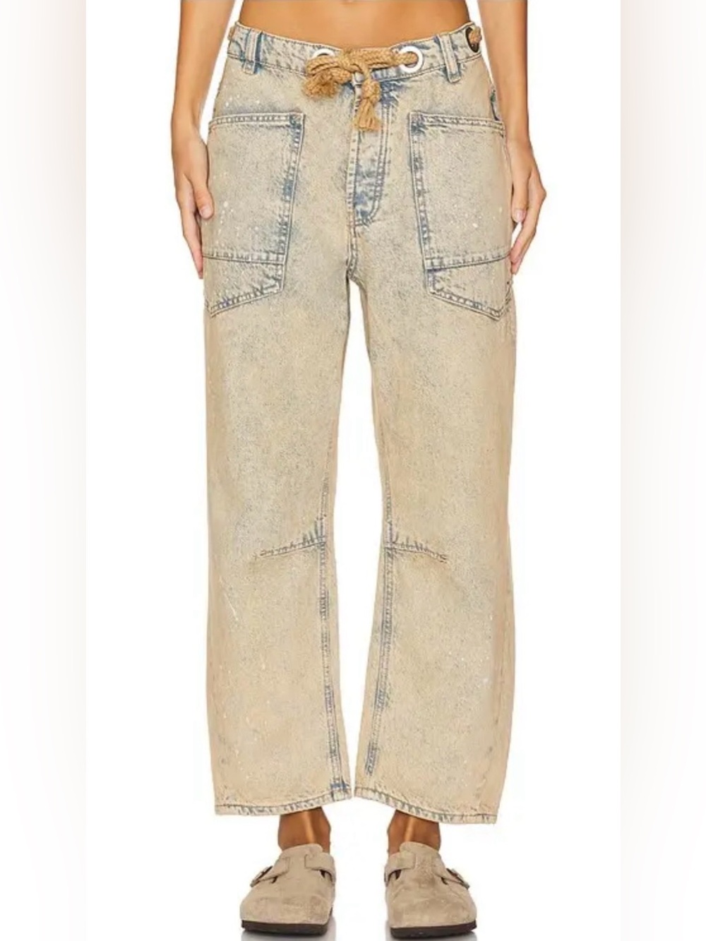 NEW FREE PEOPLE COWBOY KHAKI  MOXIE LOW SLUNG BARREL LEG JEANS SIZE 30!!